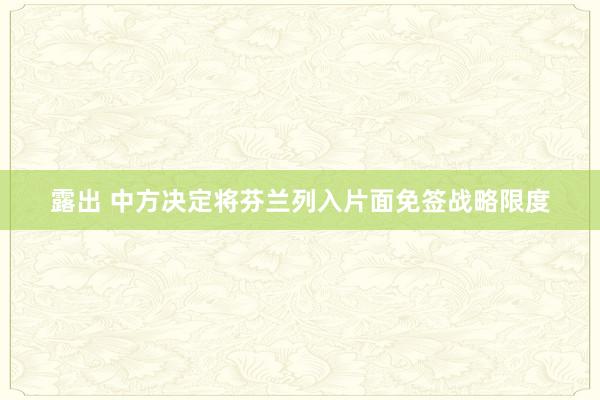 露出 中方决定将芬兰列入片面免签战略限度