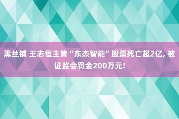 黑丝铺 王志恒主管“东杰智能”股票死亡超2亿， 被证监会罚金200万元!