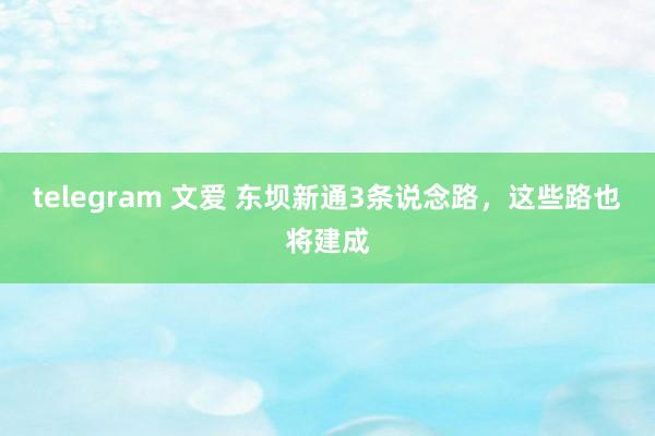 telegram 文爱 东坝新通3条说念路，这些路也将建成