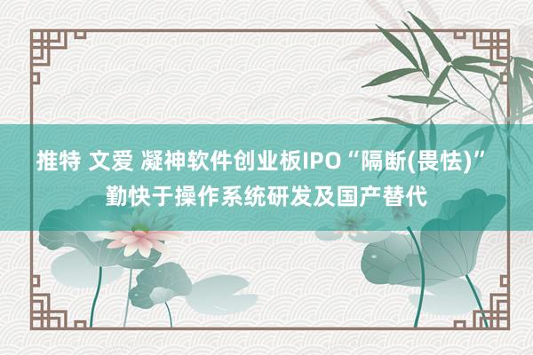 推特 文爱 凝神软件创业板IPO“隔断(畏怯)” 勤快于操作系统研发及国产替代