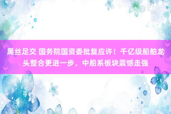 黑丝足交 国务院国资委批复应许！千亿级船舶龙头整合更进一步，中船系板块震憾走强