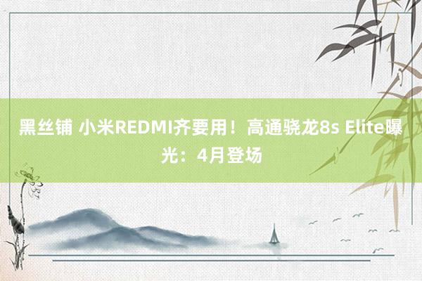 黑丝铺 小米REDMI齐要用！高通骁龙8s Elite曝光：4月登场